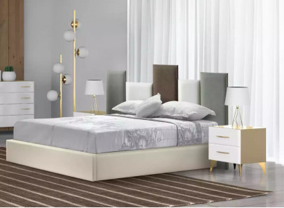 Bedroom set bed 2x bedside table wood white complete modern 3-piece set